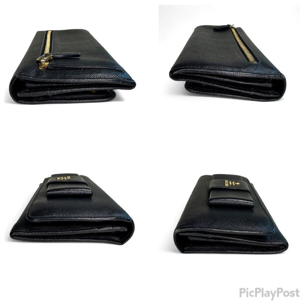Prada Women's Long Saffiano Black Leather Bifold Ribbon Wallet - Picture 9 of 16